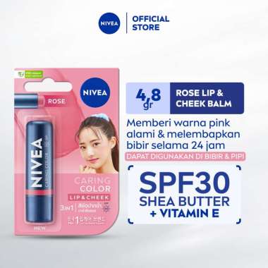 NIVEA Lip Balm Caring Color Rose 3 in 1 SPF 30 4.8gr-Pelembap bibir 3-in-1 dengan warna intens dan b