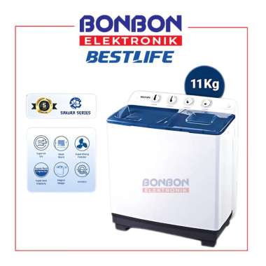 BESTLIFE Mesin Cuci 2 Tabung 11 KG BTW 115SW / BTW-115SW 6 KG Drying with Super Strong Pulsator - An