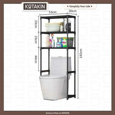 KOTAKIN Rak Kloset Kamar Mandi Susun Tempat Penyimpanan Sabun Shampoo Detergen Kokoh Hitam