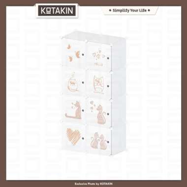 KOTAKIN Lemari 8 Pintu Rak Baju Plastik Susun Pakaian Anak Bayi Portable Bongkar Pasang Kucing Putih