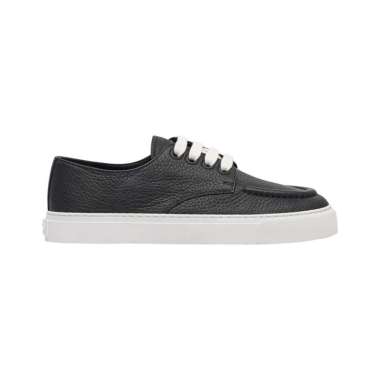 Prada Front Lace-Up Logo Debossed Leather Sneakers Black 6