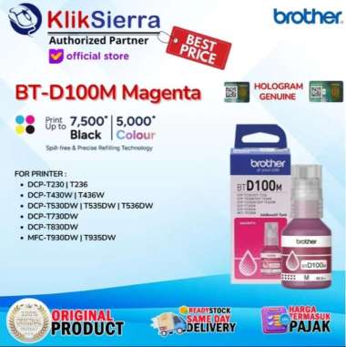 BROTHER Tinta Refill Botol BTD100 BTD-100 BT-D100BK D100BK BT-D100C D100C BT-D100M D100M BT-D100Y D1