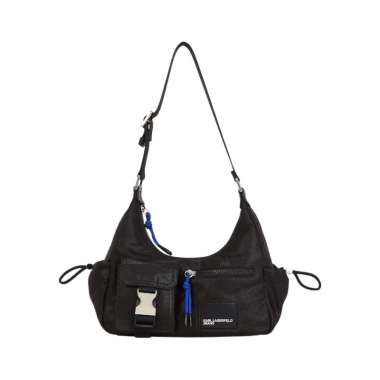 Karl Lagerfeld Utility Coated Denim Shoulder Bag Black