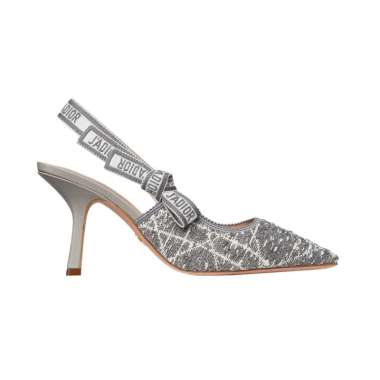 Christian Dior Slingback 85 Pump Gray Cannage Tweed and Silver-Tone Metallic Thread Size 39