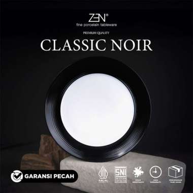 ZEN Piring Makan Keramik Stoneware Classic Noir Piring Saji Hitam Estetik Diameter 28 cm