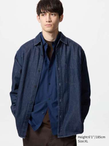 UNIQLO Kemeja Luaran Denim BLUE Overshirt Pria Lengan Panjang S