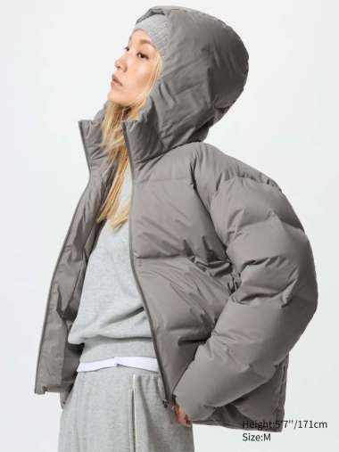 UNIQLO Jaket Parka Hoodie winter wanita Seamless Down Gray S