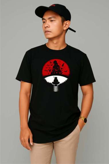 Kaos Pria Premium Motif 3Dimensi Klan Uchiha Animasi Tshirt Oblong Laki Hc0764 By hans & co hitam XL
