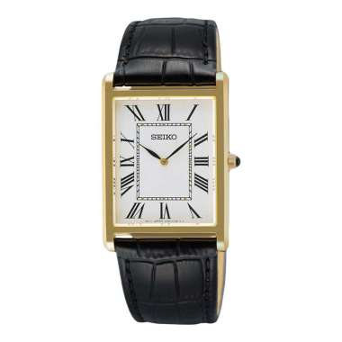 Jam Tangan Pria Seiko Classic SWR104P1 Tank Men White Dial Black Leather Strap