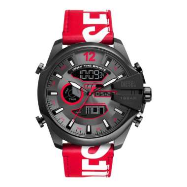 Jam Tangan Pria Diesel Mega Chief DZ4647 Men Analog Digital Black Dial Red Leather Strap