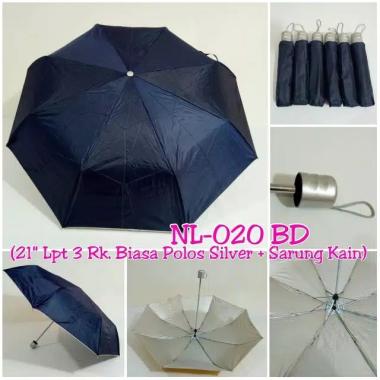 Payung Lipat 3 Polos Warna Dalam Silver NL 020 Nagoya Navy