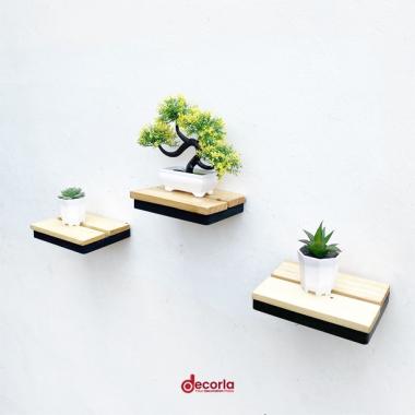 Decorla Ambalan Kayu Melayang Tempel Dinding Floating Shelf Besi Taman