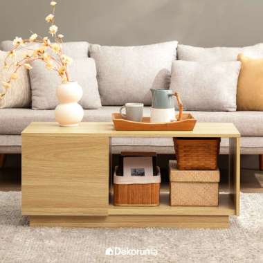 Dekoruma Moku Coffee Table Meja Tamu Minimalis dengan Rak Susun dari Kayu Olahan Cokelat Kayu