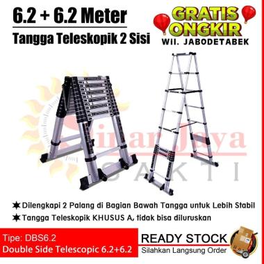 Tangga Lipat Teleskopik Dua Sisi 6.2 + 6.2 Meter Alumunium Telescopic