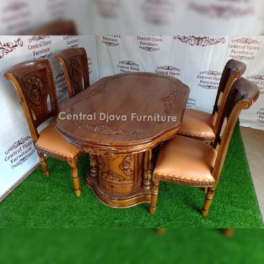 Kursi Meja Makan Gendong Salina Kayu Jati 4 Kursi Ukir Ukiran Jepara