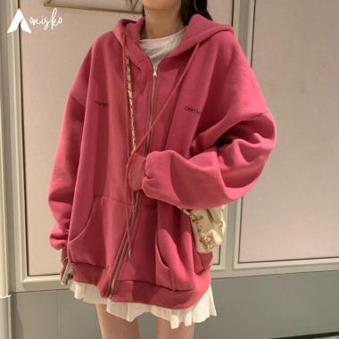 [S - 7XL] Zipper Jaket Sleting Polos Wanita Pria Unisex Size S M L XL 2XL 3XL 4XL 5XL Warna Pink Den