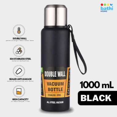 BATHI MG24 Botol Termos 1 Liter Stainless Steel Double Wall Black 1 Liter