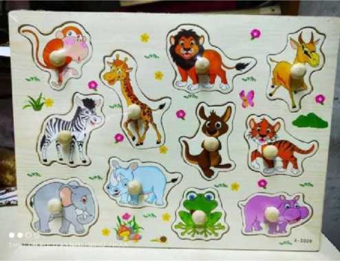 Mainan Edukasi Anak Laki Perempuan Puzzle Knob Kayu Hewan Binatang