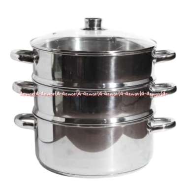 Krischef 3 Tier Steamer Set 28cm Panci Kukus 3 Susun Bahan Stainless Steel Kris Chef Wajan Kukusan