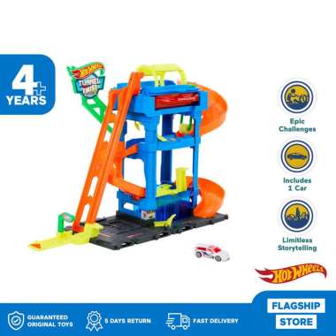 Hot Wheels Tunnel Twist Car Wash - Mainan Trek Mobil Balap
