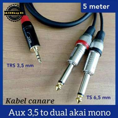 Jack mini stereo 3,5 to 2 jack akai kabel canare 5 meter Multicolor