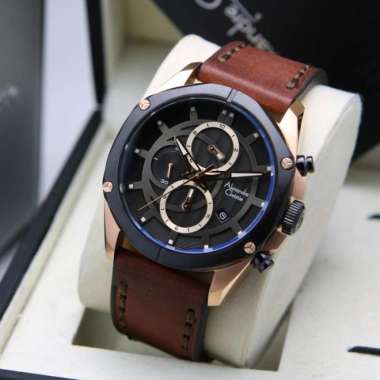 JAM TANGAN PRIA ALEXANDRE CHRISTIE AC 6589 / AC6589 LEATHER ORIGINAL ROSEGOLD BLACK
