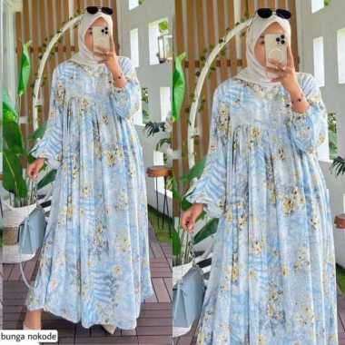 Alanda Dress -Gamis Terbaru Rayon Diamond Dress Wanita Lengan Panjang Baju Muslim Ruffel Polos Kekin