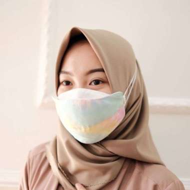 Masker headloop polkadot 3 ply ( masker hijab premium ) All size Tie dye white