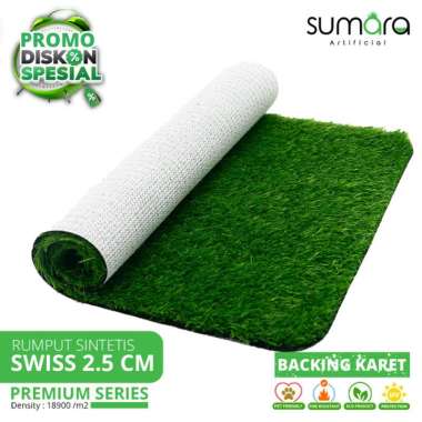 Karpet Rumput Sintetis Swiss 2,5 cm Backing Karet Sumara Artificial - Meteran 1x1m Lebar 1x0,5m
