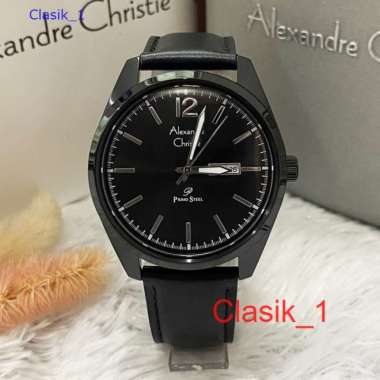 Original 100%!! Jam Alexandre Christie Pria AC 1012 AC1012 Full Black Kulit Garansi Resmi 1 Tahun