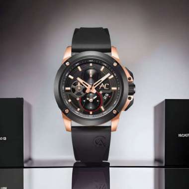 ALEXANDRE CHRISTIE AC 9602 ROSEGOLD BLACK RUBBER. GARANSI RESMI 1TAHUN