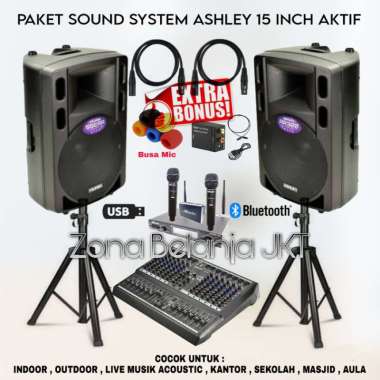 Terlaris Paket Sound System Speaker Ashley 15 Inch Aktif Mixer Ashley ( Set 2 ) New