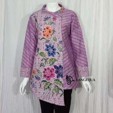 SAKURA 01 - BLUS BATIK ENCIM| ATASAN BAJU KERJA WANITA MODERN XL ungu