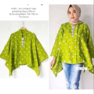 Blus Wings Kartini Jumputan Merah Putih M hijau lemon