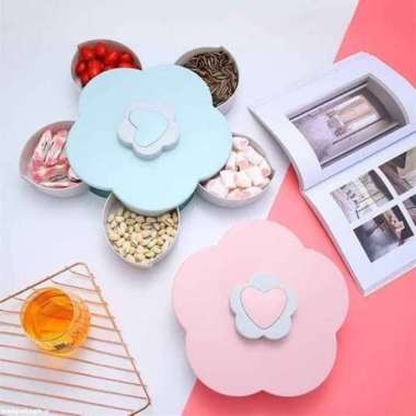 Toples Bunga Mekar Toples Putar Toples Kue Kacang Permen Snack Buah Biru Muda
