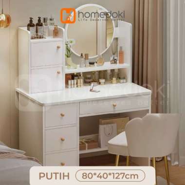 Homedoki Meja Rias Putih/Meja Rias Kecil/Meja Rias Minimalis/Meja Rias Lampu LED/Meja Rias Aesthetic