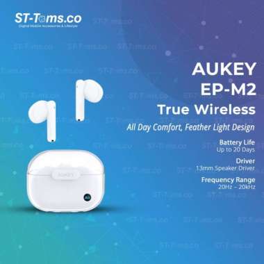 Aukey EP-M2 EPM 2 EPM2 E PM2 True Wireless TWS 20 Hrs Battery 3EQ Mode White