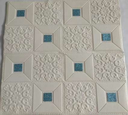 Wallfoam 3D Wallpaper Dinding 3D Foam Brick Foam Motif Batik 003 Biru Muda