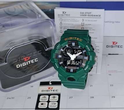 Jam Tangan Pria Digitec 2112 Dual Time Original Hijau