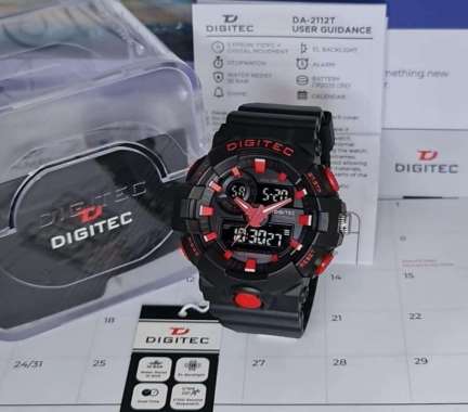 Jam Tangan Pria Digitec 2112 Dual Time Original hitam merah
