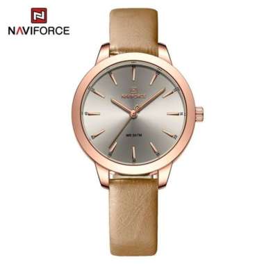 Jam Tangan Wanita Naviforce 5024 Tali Kulit Original NF 5024 Cream Putih