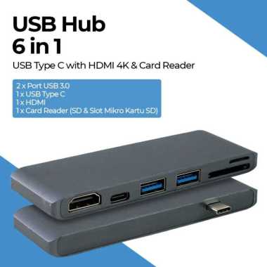 CHIPAL USB Hub 6 in 1 USB Type C with HDMI 4K & Card Reader