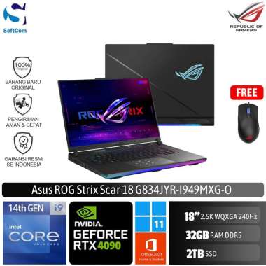 Asus ROG Strix SCAR 18 G834JYR I949MXG Laptop Gaming [Core i9 14900HX/32GB/2TB SSD/RTX4090 16GB/18"2.5K/Win 11 Home + OHS 2021]