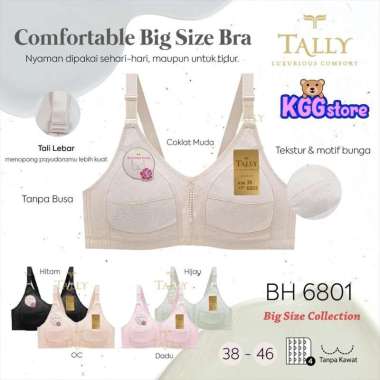 TALLY (1pcs) Bra JUMBO 6801 Big Size Big Cup Besar Tanpa Busa Tanpa Kawat Cup C-D Dadu/Pink BH 6801 