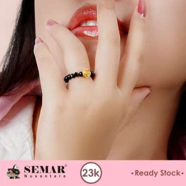 Cincin Emas Tali Kristal Hitam Rusela Flower Gold 23K Semar Nusantara