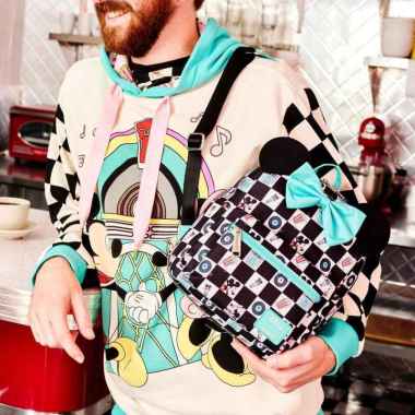 Loungefly Disney Mickey and Minnie Date Night Diner AOP Nylon Mini Backpack