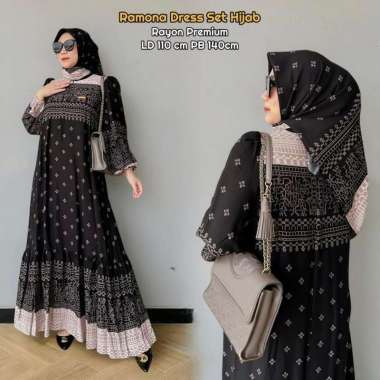 Kalela Gamis Set Hijab - One Set Wanita Crinkle Airflow Kombinasi Ceruti Babydoll Setelan Wanita Gam