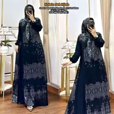 Kalela Gamis Set Hijab - One Set Wanita Crinkle Airflow Kombinasi Ceruti Babydoll Setelan Wanita Gam