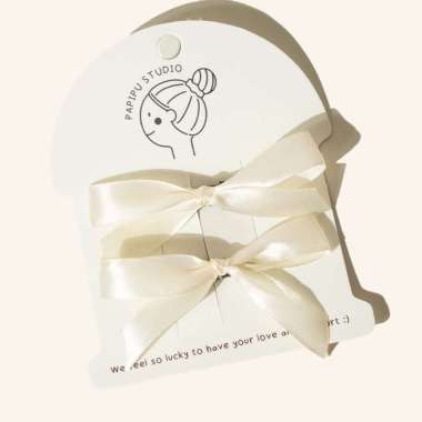 Papipu studio Jepit pita coquette Middy bow lana pita rambut Ivory