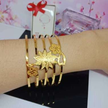 Gelang Lapis Emas 24 Karat Bangle Motif Bunga /Gelang Emas /Gelang Cantik /Gelang Custom /Kado Unik